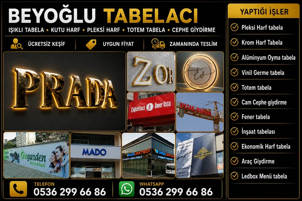 Beyoğlu Krom Harf Tabela, kutu harf tabela ve reklam tabela hizmetleri